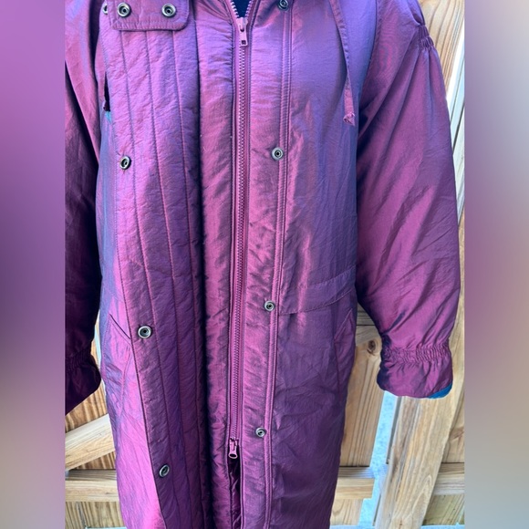 Vintage John Weitz Down Puffer Cocoon Coat with Hood Purple Teal & Blue Size MP - Picture 8 of 16